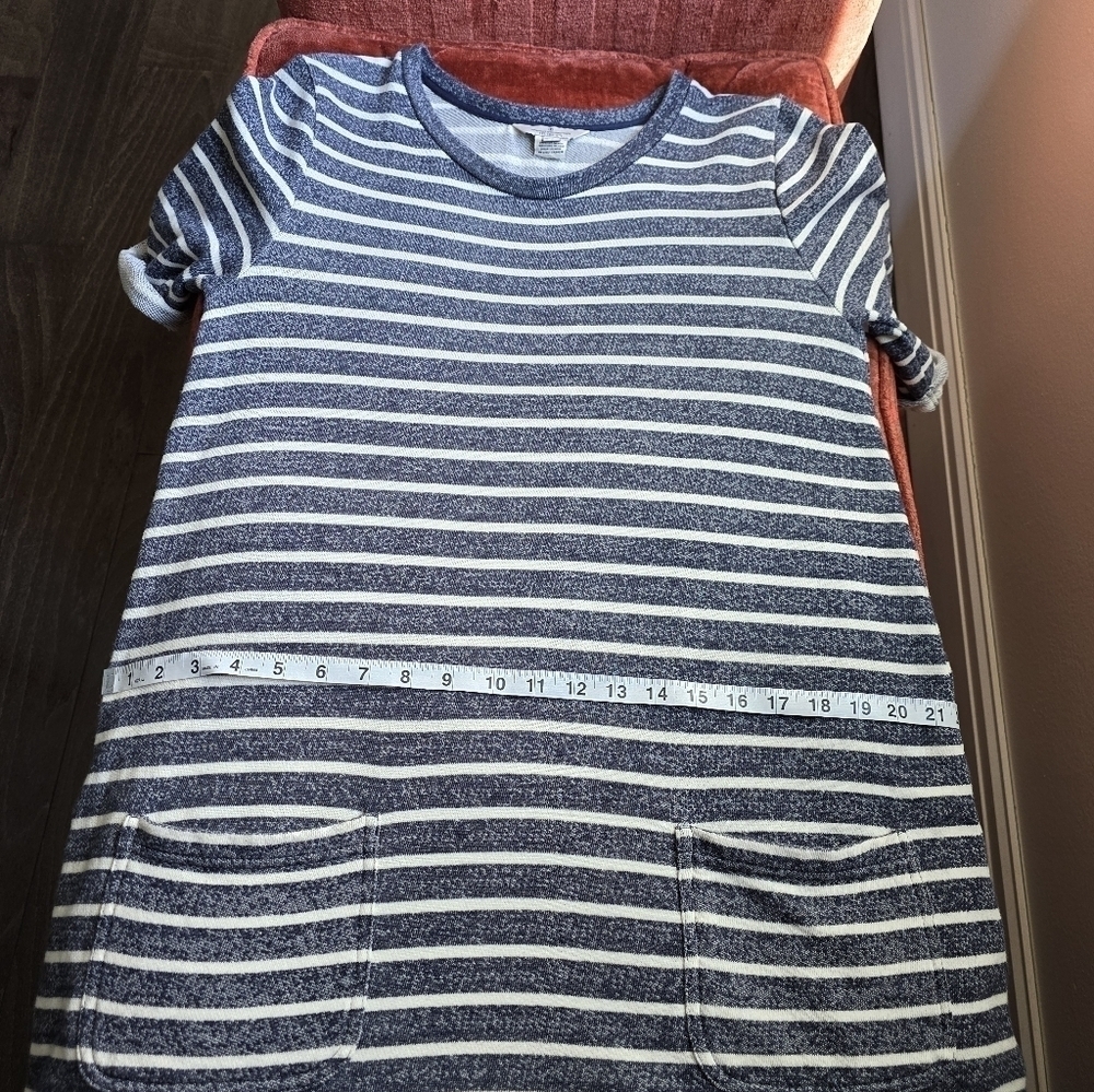 French Connection Cotton Striped Tee Mini Rolled Sleeves Front Pocket Navy Sz. 6 - Picture 8 of 9